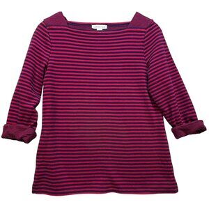 Coldwater Creek Womens Coastal Top Rolled Cuff Sleeve Sz S 8 Red Blue Stripe